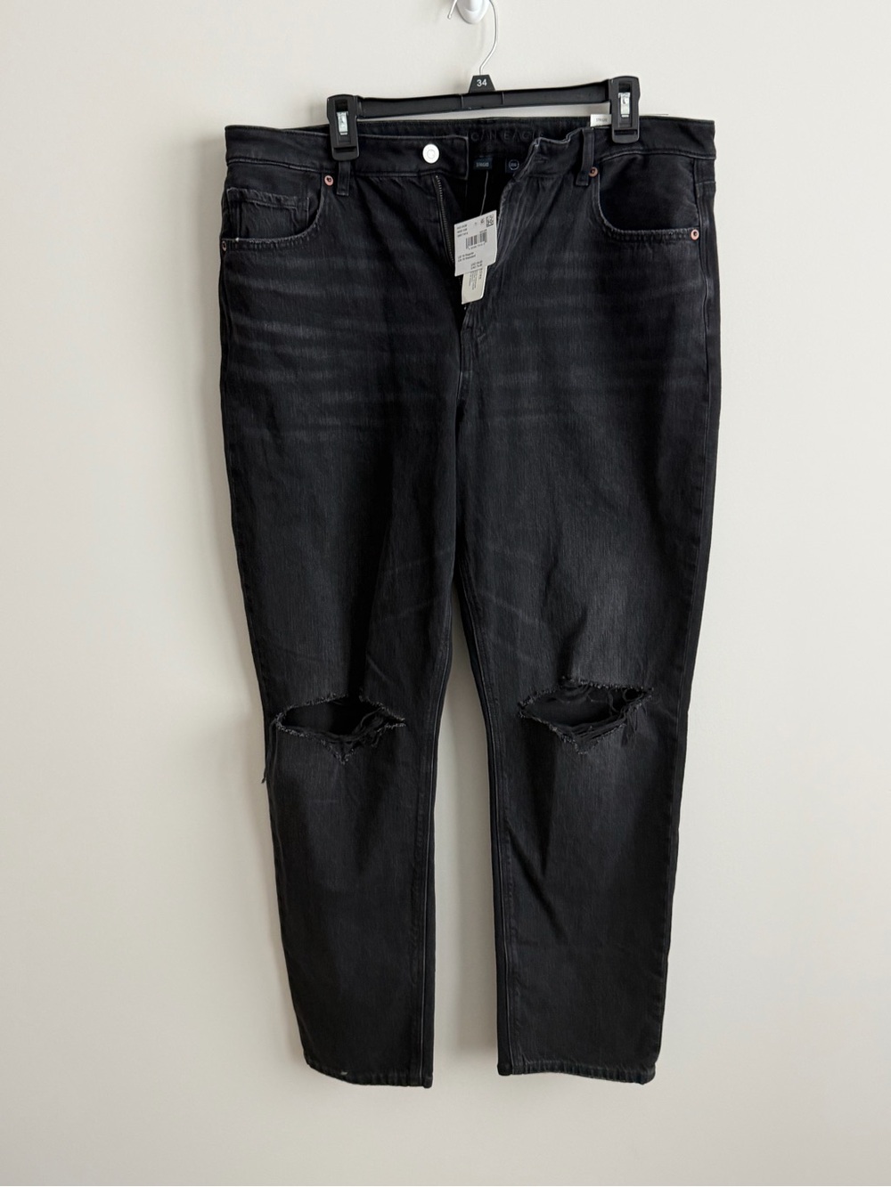 American Eagle Black Ripped Mom Jeans Stretch High Rise Size 16 NWT